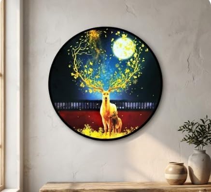 تابلوه حائط خشب مودرن بتصميم "غزال في الطبيعة" - ذاتي اللصق (50×50 سم)