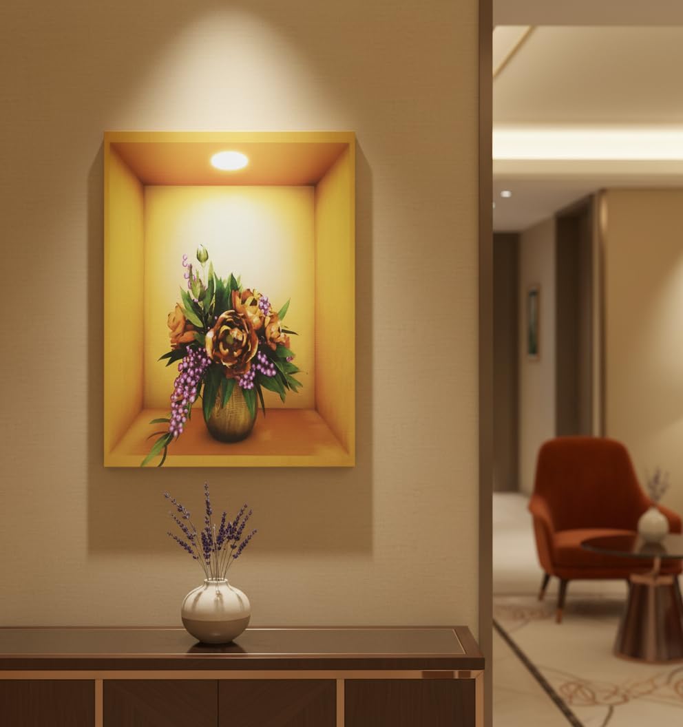 تابلوه حائط مودرن ثلاثي الأبعاد بتصميم النباتات الطبيعية مع إضاءة علوية (40×60 سم)