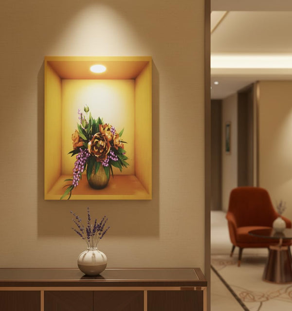 تابلوه حائط مودرن ثلاثي الأبعاد بتصميم النباتات الطبيعية مع إضاءة علوية (40×60 سم)