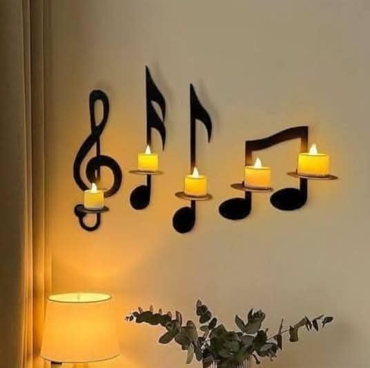 طقم لوحات حائط مودرن مضيئة بتصميم "النوتة الموسيقية" (4 قطع) - خشب فاخر