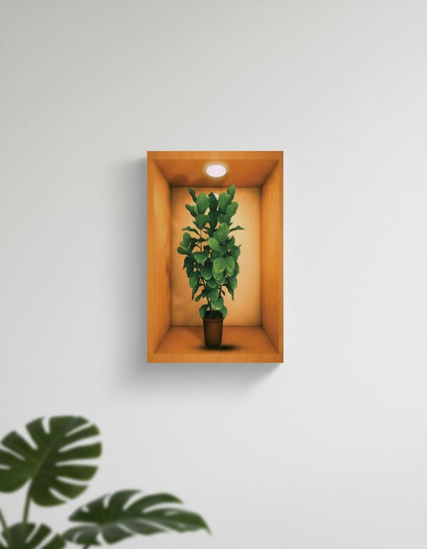 تابلوه حائط مودرن ثلاثي الأبعاد بتصميم النباتات الخضراء مع إضاءة علوية (40×60 سم)