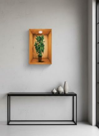 تابلوه حائط مودرن ثلاثي الأبعاد بتصميم النباتات الخضراء مع إضاءة علوية (40×60 سم)