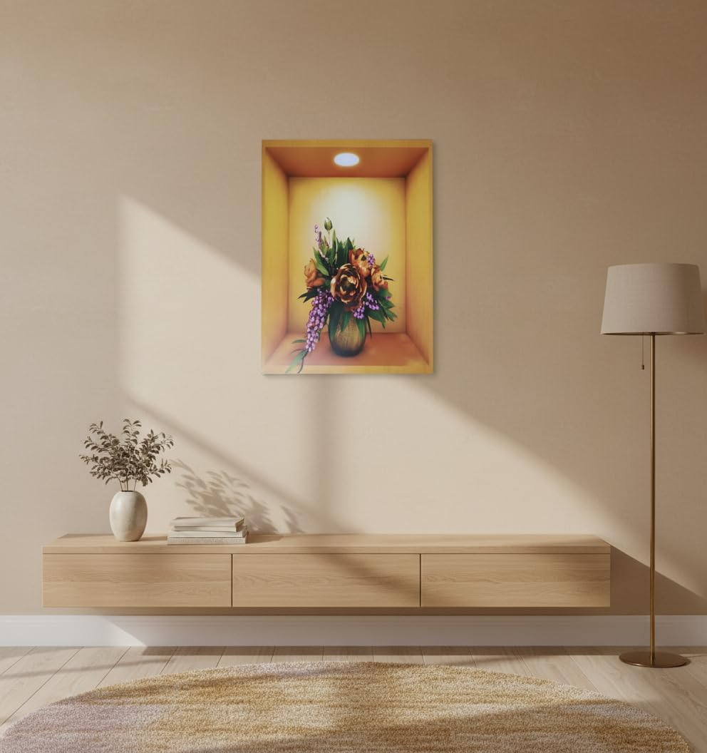 تابلوه حائط مودرن ثلاثي الأبعاد بتصميم النباتات الطبيعية مع إضاءة علوية (40×60 سم)