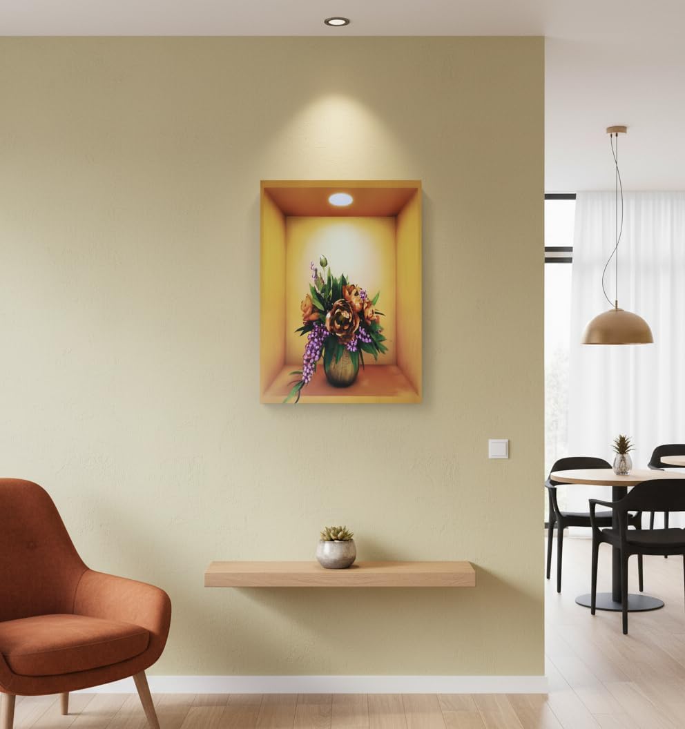 تابلوه حائط مودرن ثلاثي الأبعاد بتصميم النباتات الطبيعية مع إضاءة علوية (40×60 سم)